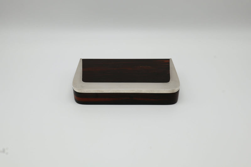 Rare Art Deco Bauhaus Box in Rosewood and Sterling Silver – France, c. 1930 — side angle