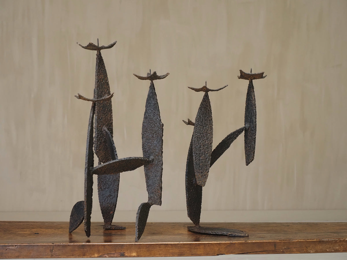 Pair of Sculptural Brutalist Candle Holders — alternate view