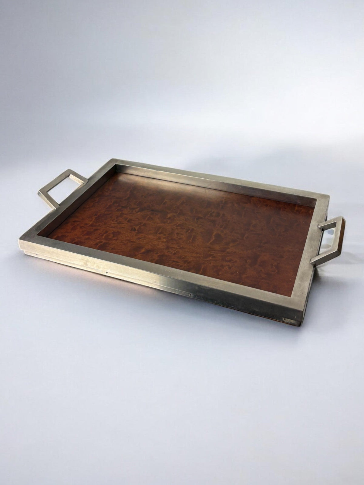 Dior style Tray in Wood & Chromed, Italy, 1970's — lifestyle setting