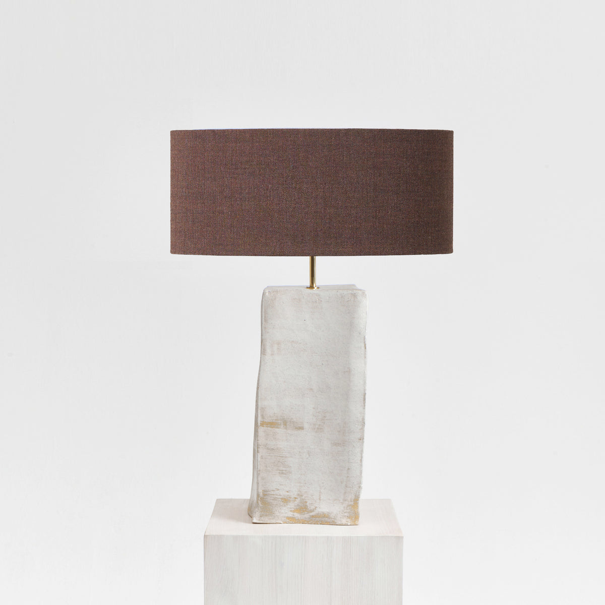 Rectangular Ceramic Lamp — front view with brown fabric shade
