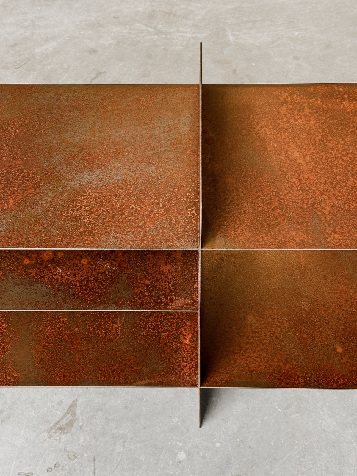 Steel Grid Shelving Unit - Rusty Finish — close-up
