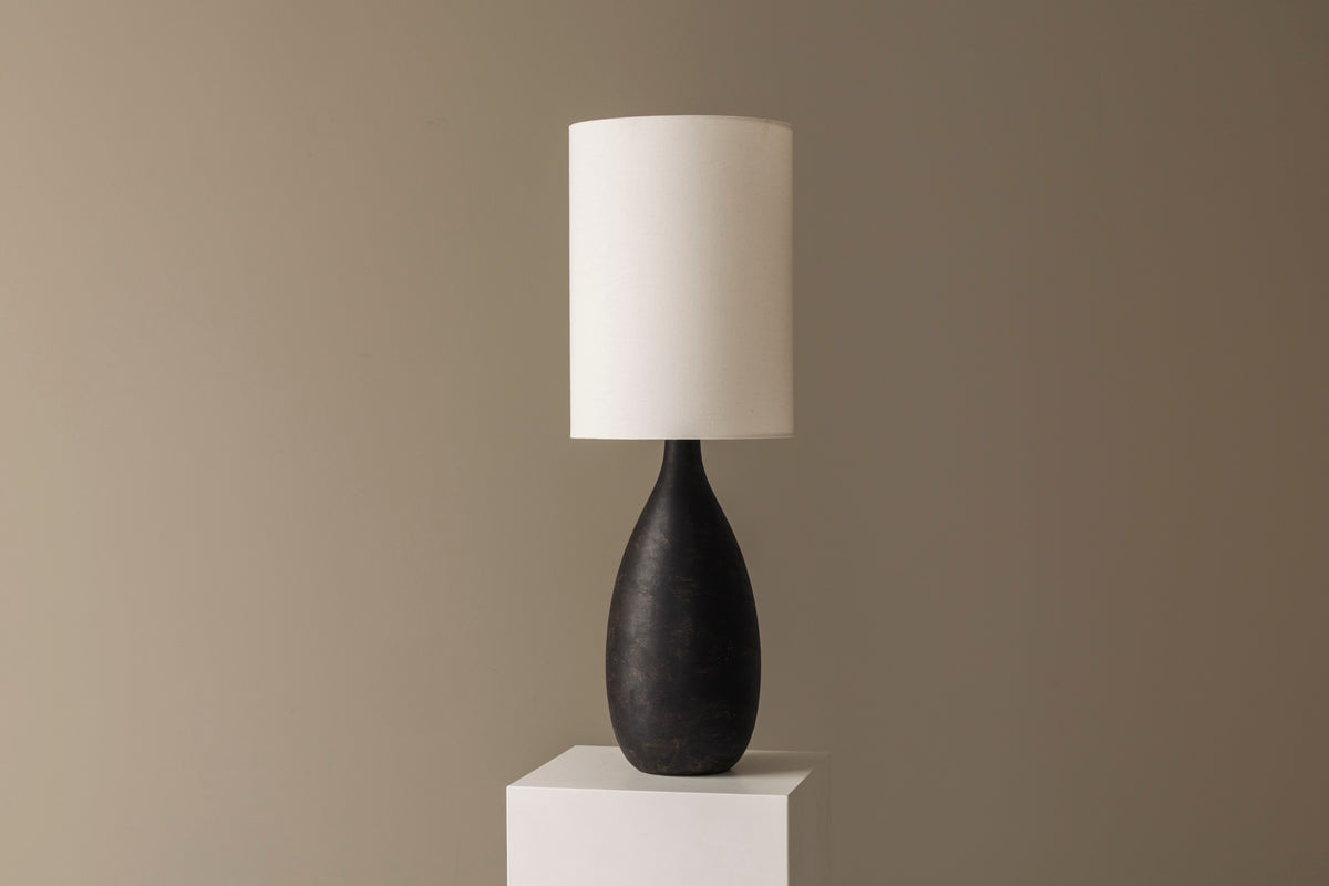 Sculptural Ceramic Table Lamp from Sweden, 1960s — back view on white pedestal