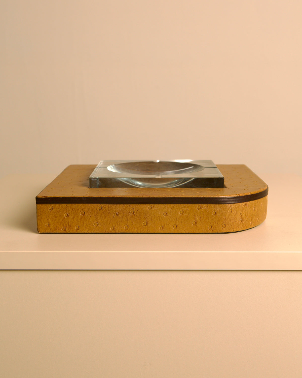 Glass and Faux Ostrich Leather Ashtray, Italy, 1980s — detail view