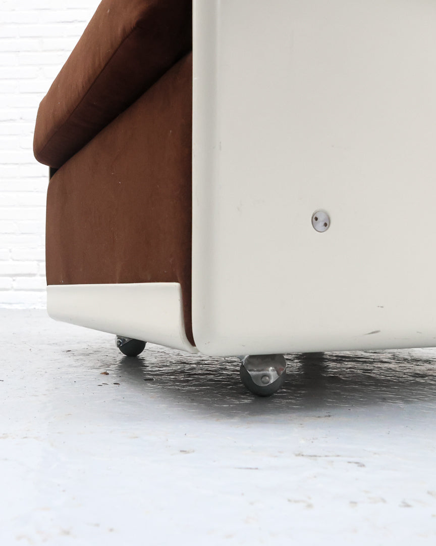 Detail view of Dieter Rams 620 chair casters on white floor
