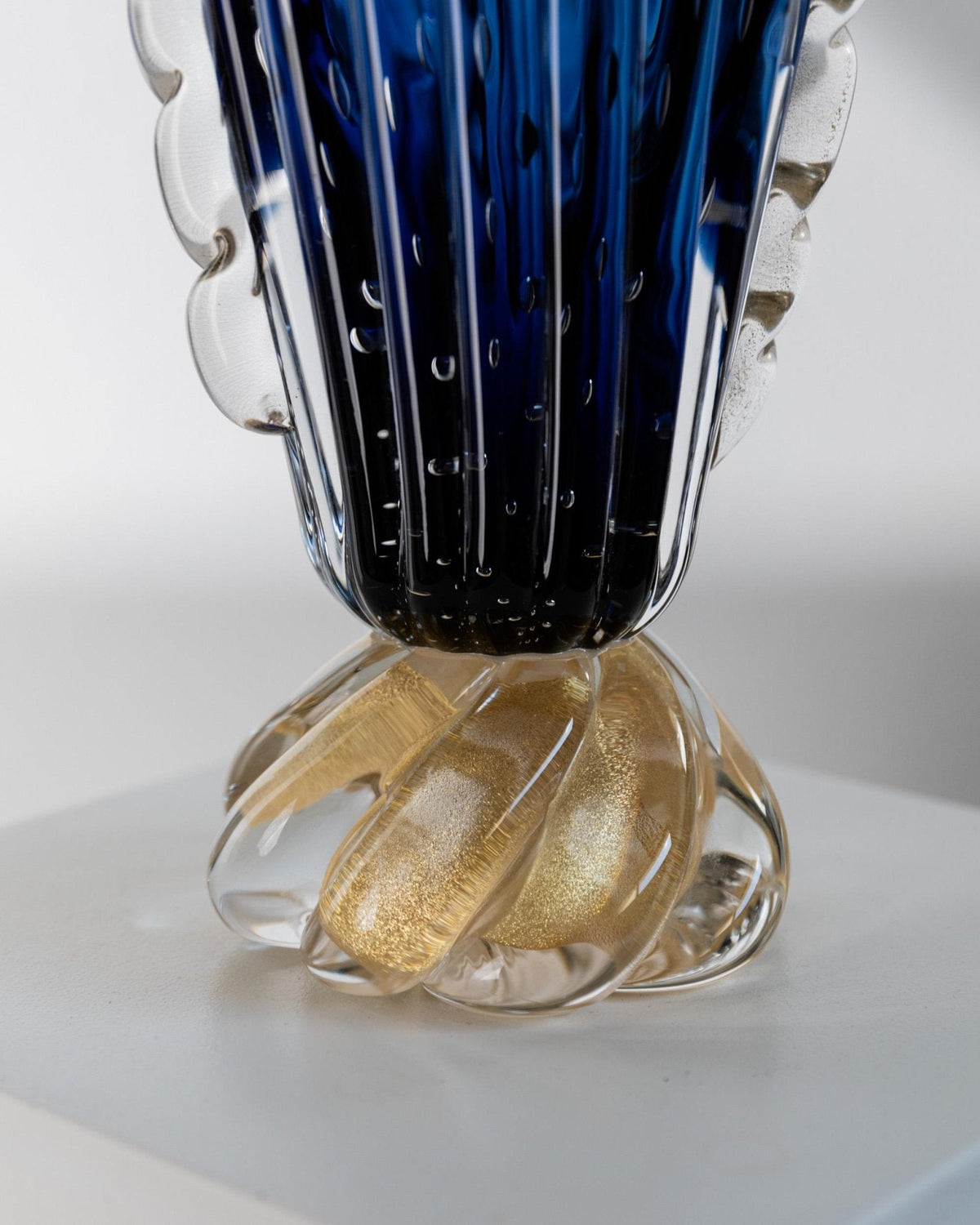 Vintage 19060s Murano Glass Vase by Barovier, Royal Blue with Gold, Bubble Glass, Twisted Texture, Italian Art Glass, Elegant Gift Idea — alternate view