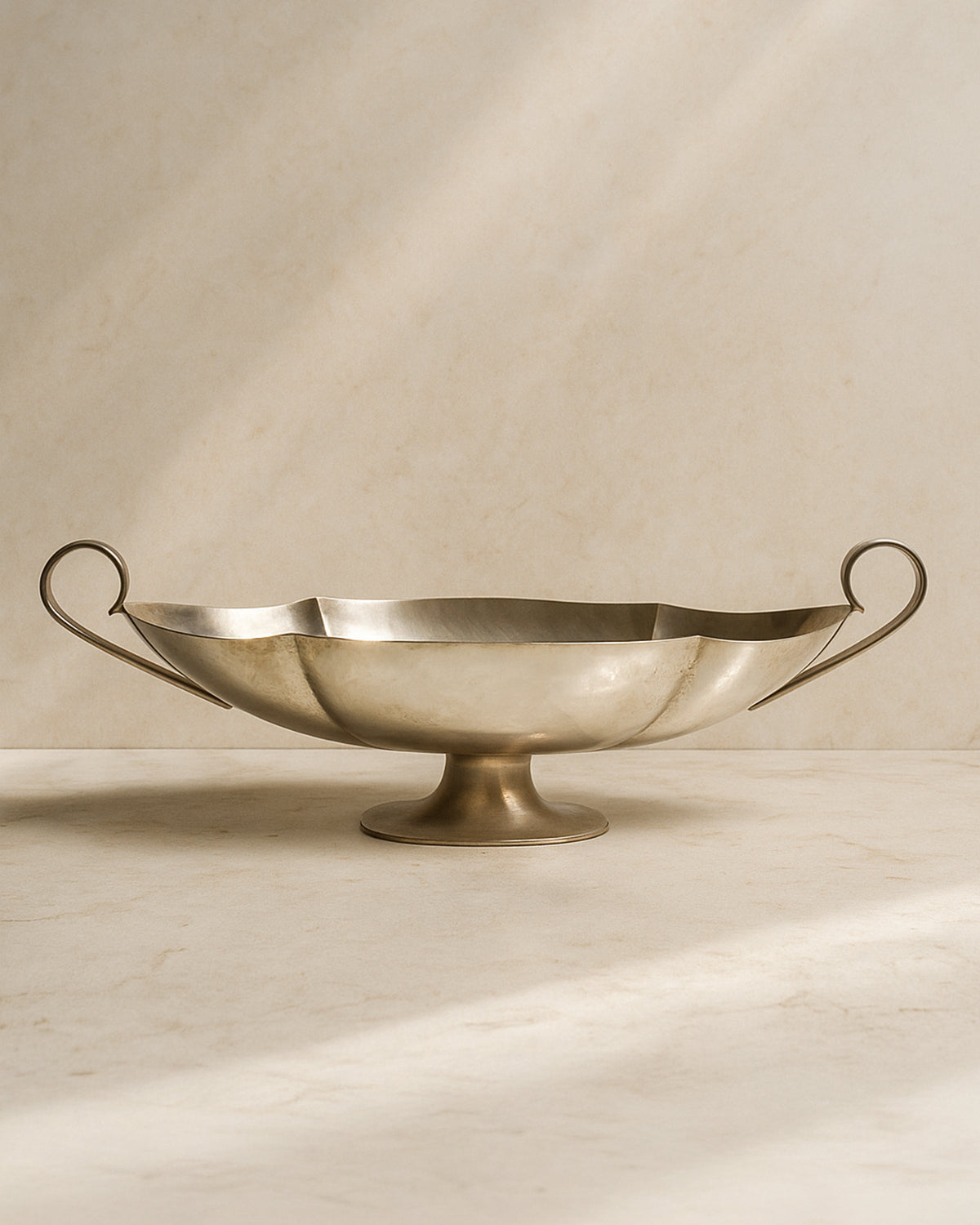 Vintage Italian silver plated serving bowl with curved handles 1950s