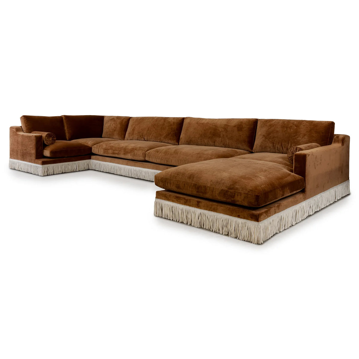 Orlando Modular Sofa - Caramel Velvet & Ivory Bullion Fringe — close-up
