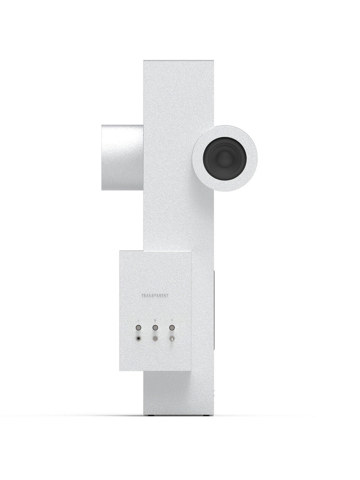 Brutalist Speaker Metal — side view highlighting matte white finish