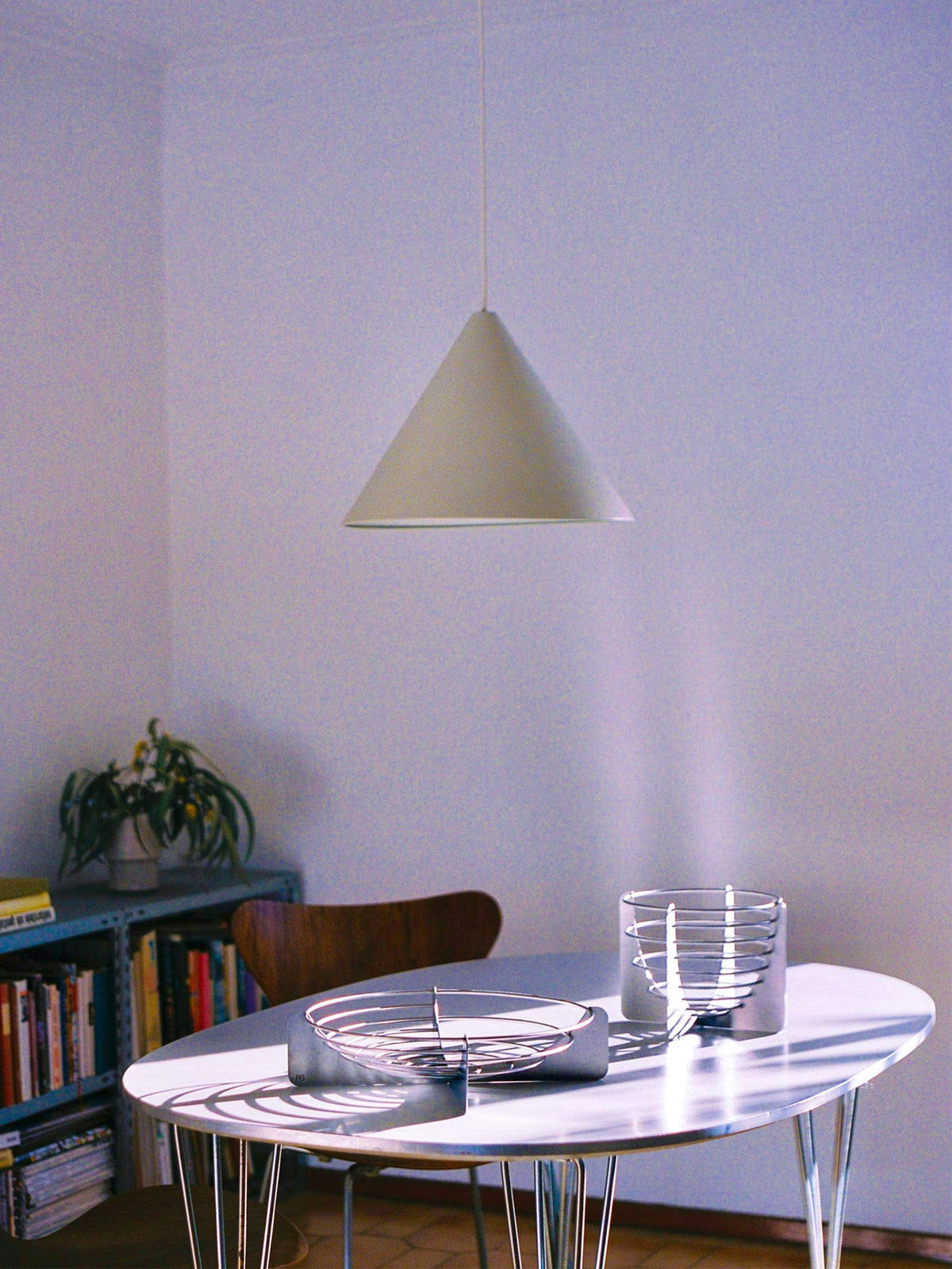 Draft Bowl Large — top view on white table with modern pendant light