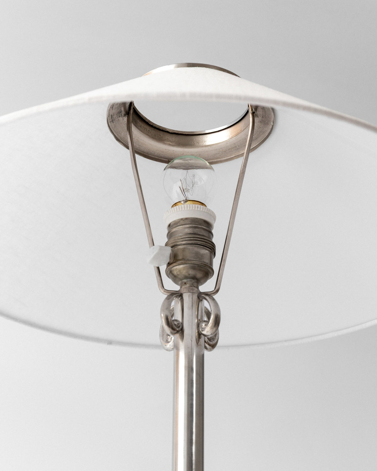 Art Deco Pewter Table Lamp by Celestine Andersson, 1930, Sweden — close-up of lamp socket and shade interior