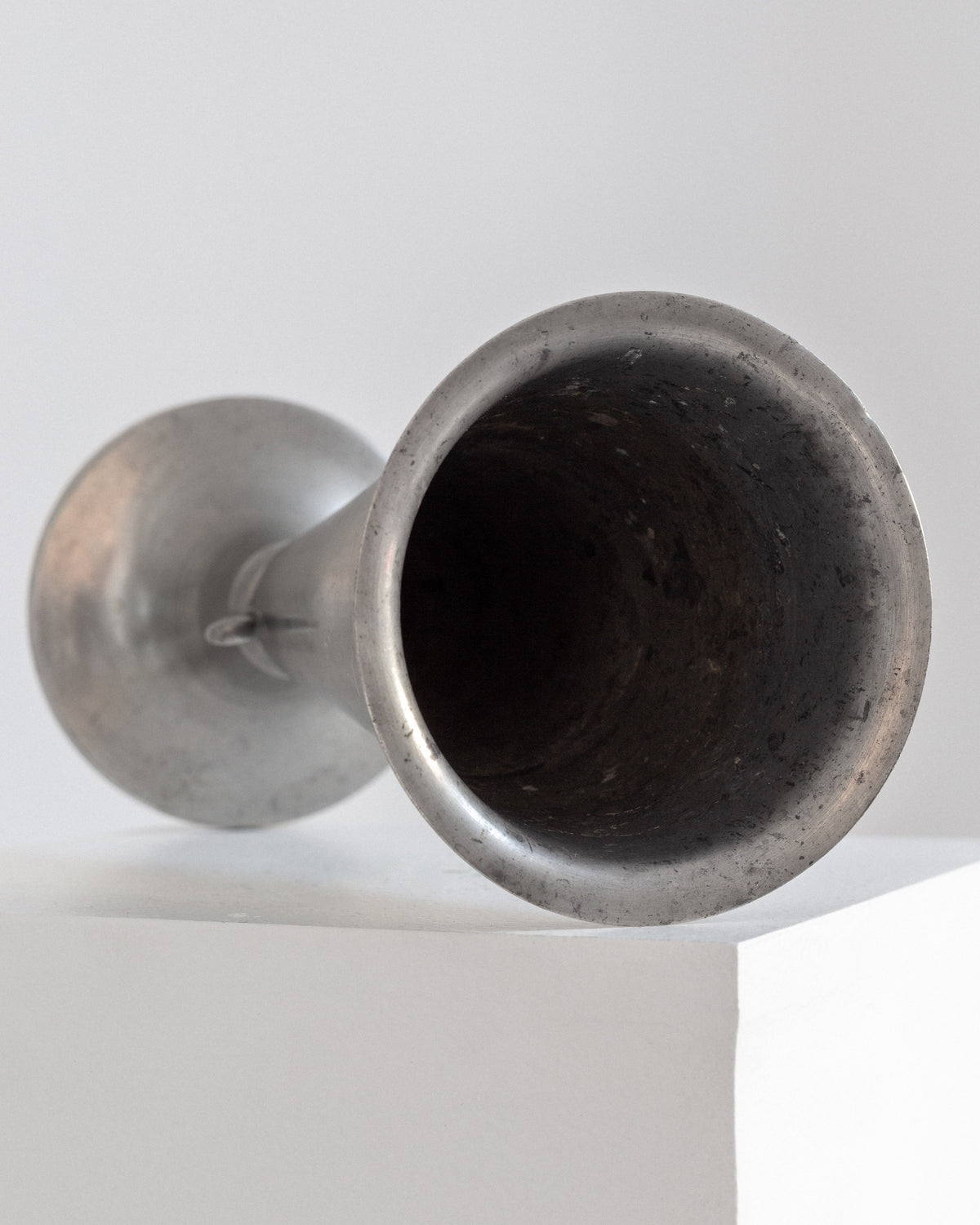 Art Deco Pewter Vase by C.G. Hallberg, Sweden, 1935 — top view showing polished pewter surface