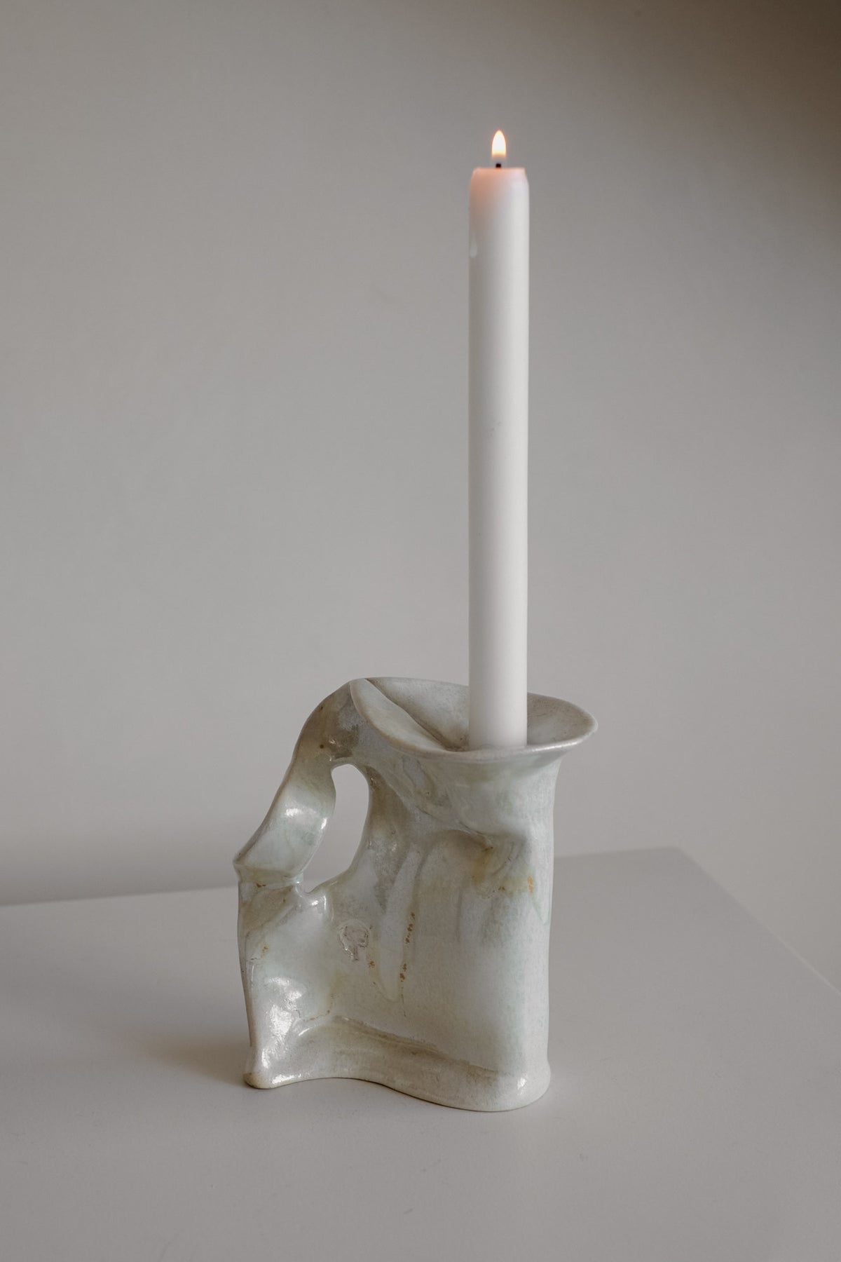 Sculptural Organic Ceramic Candle Holder — side angle