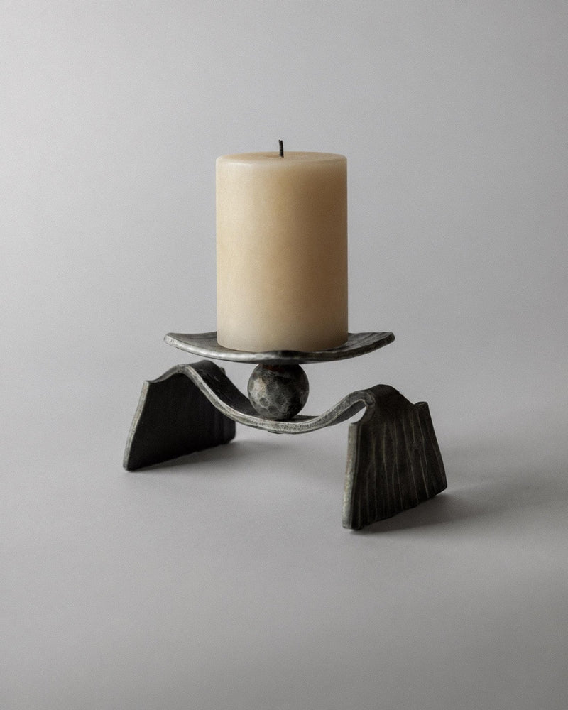 Vintage 1970s Brutalist Iron Candle Holder, Handmade Sculptural Metalwork, Rustic Mid Century Design, Decorative Table Accent, Gift Idea — detail view