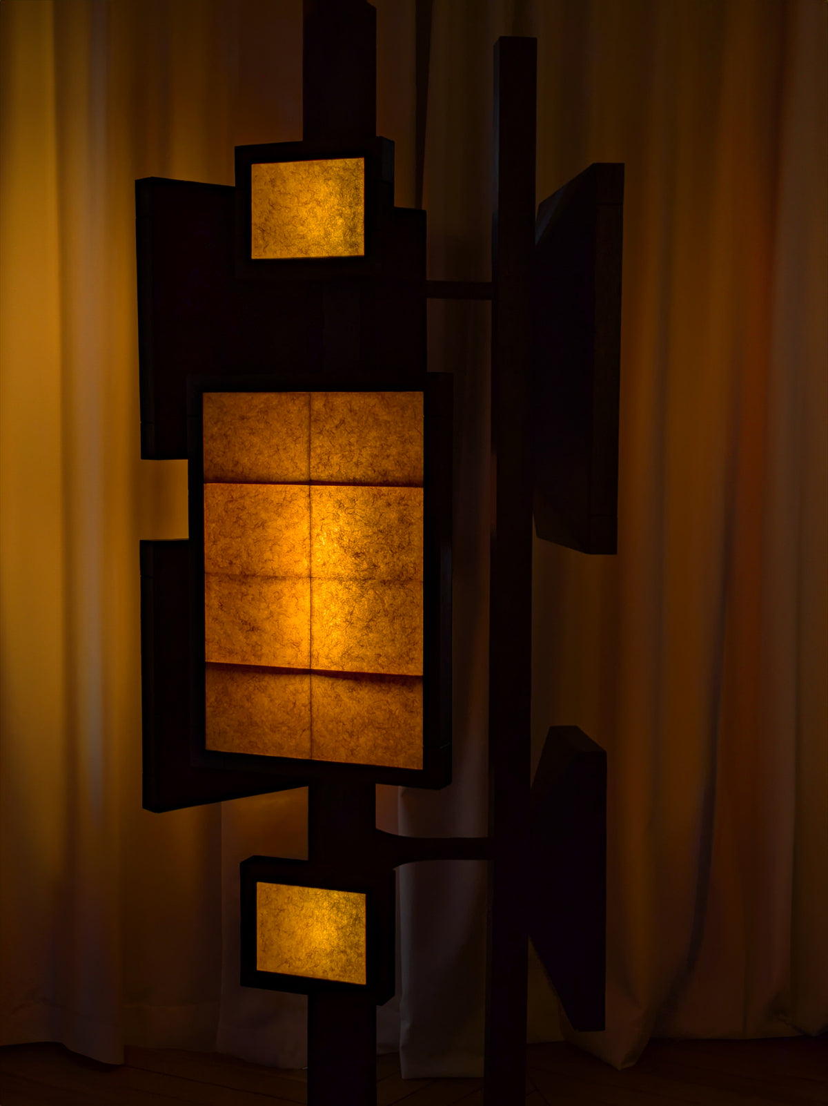 Antenna Totem floor lamp detail showing illuminated geometric panels