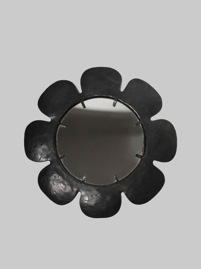 Vintage Eight Petal Hand Hammered Cast Iron Wall Mirror by Vintage Stories | The Oblist