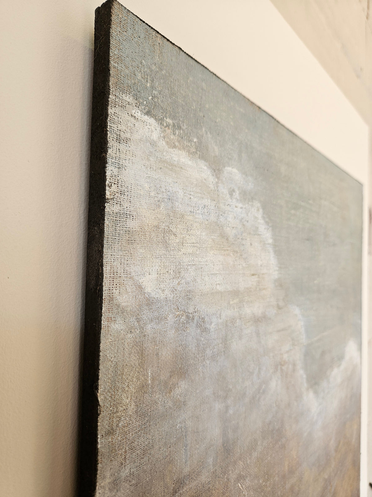 Painting on Canvas, Lime Paint and Oil "above" (40x50cm) — side angle showing textured canvas edge