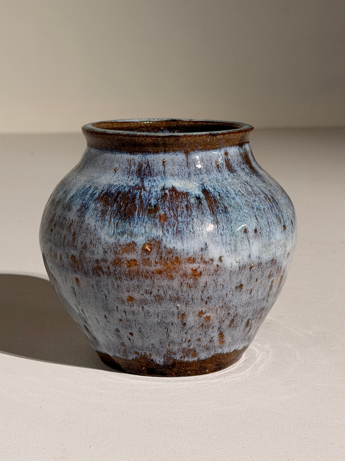 Stoneware Vase, French work, La Borne, circa 1950 — close-up of textured blue glaze