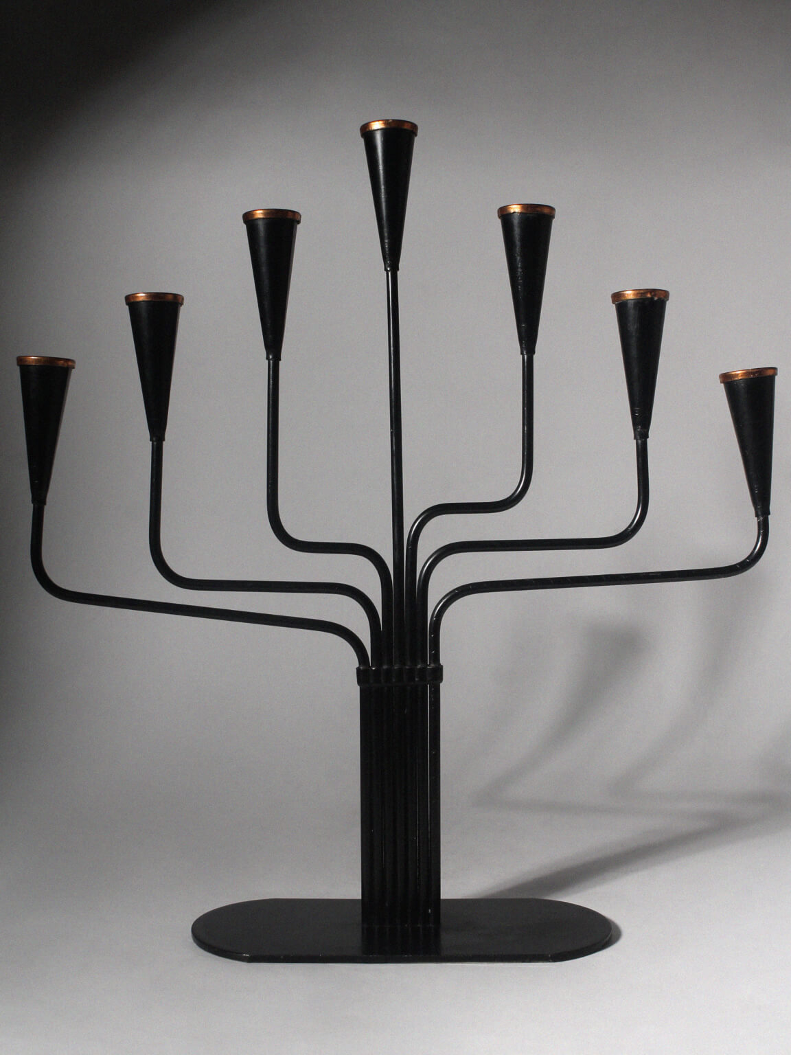 Gunnar Ander Mid-Century Black Metal And Copper Candelabra, For Ystad Metall — detail view