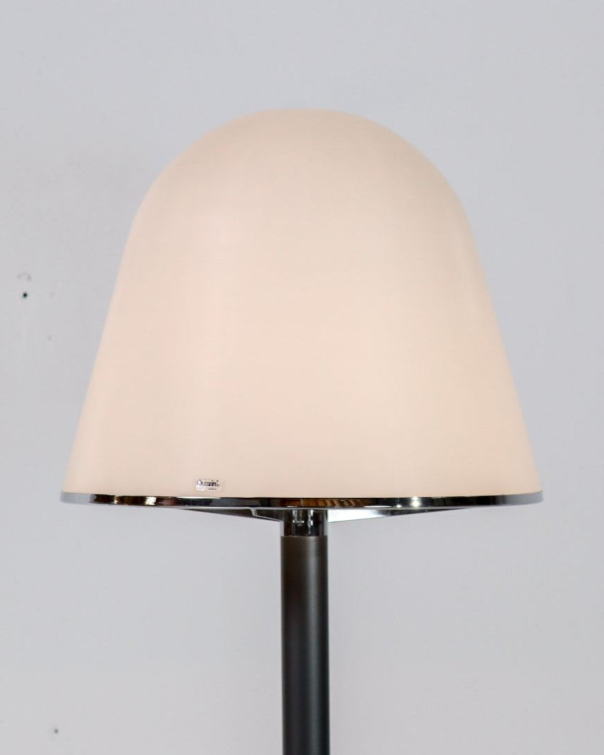 Kuala floor lamp detail showing cream fabric shade and chrome base