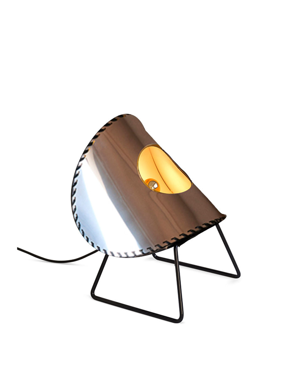 Zero' Floor Lamp — top view of metallic shade and black legs