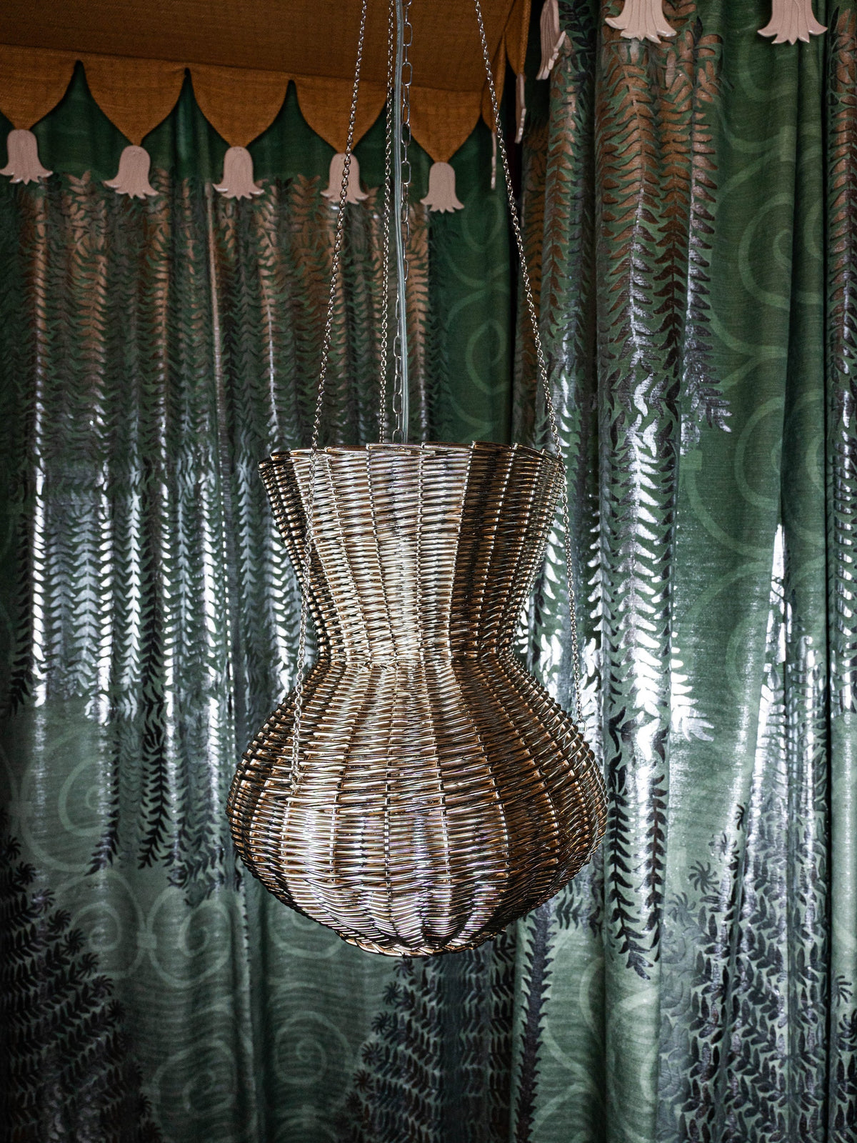 OMAN Contemporary Pendant Light in Metal and Woven Wicker design by Léa Zeroil — lifestyle setting