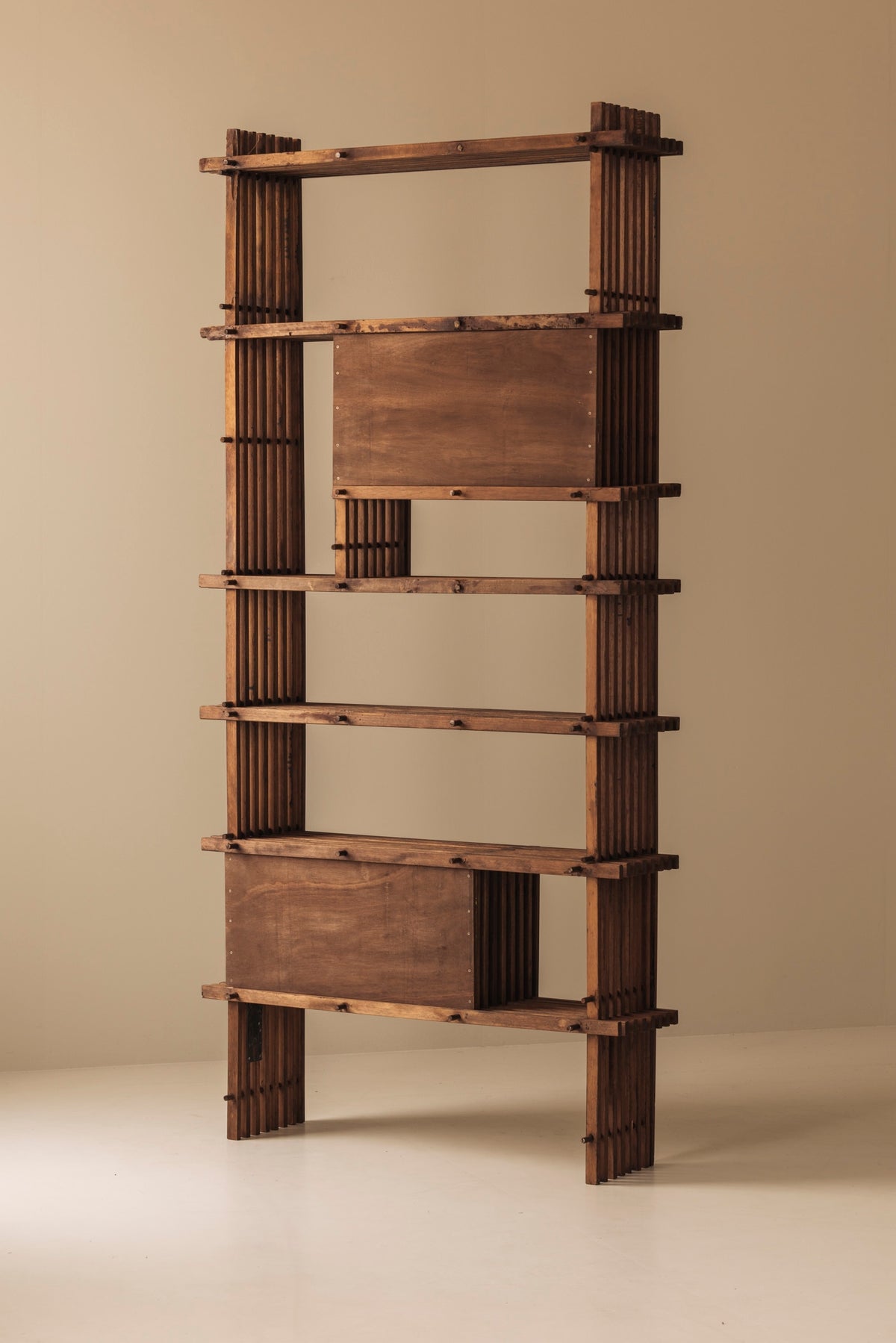 Architectural French oak bookcase / cabinet from the 1950s — close-up