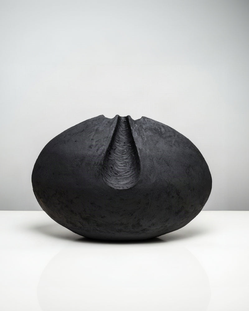 Organic Modernism Vessel in Black Clay - Belly by Beverly Morrison | The Oblist — handcrafted black clay sculpture
