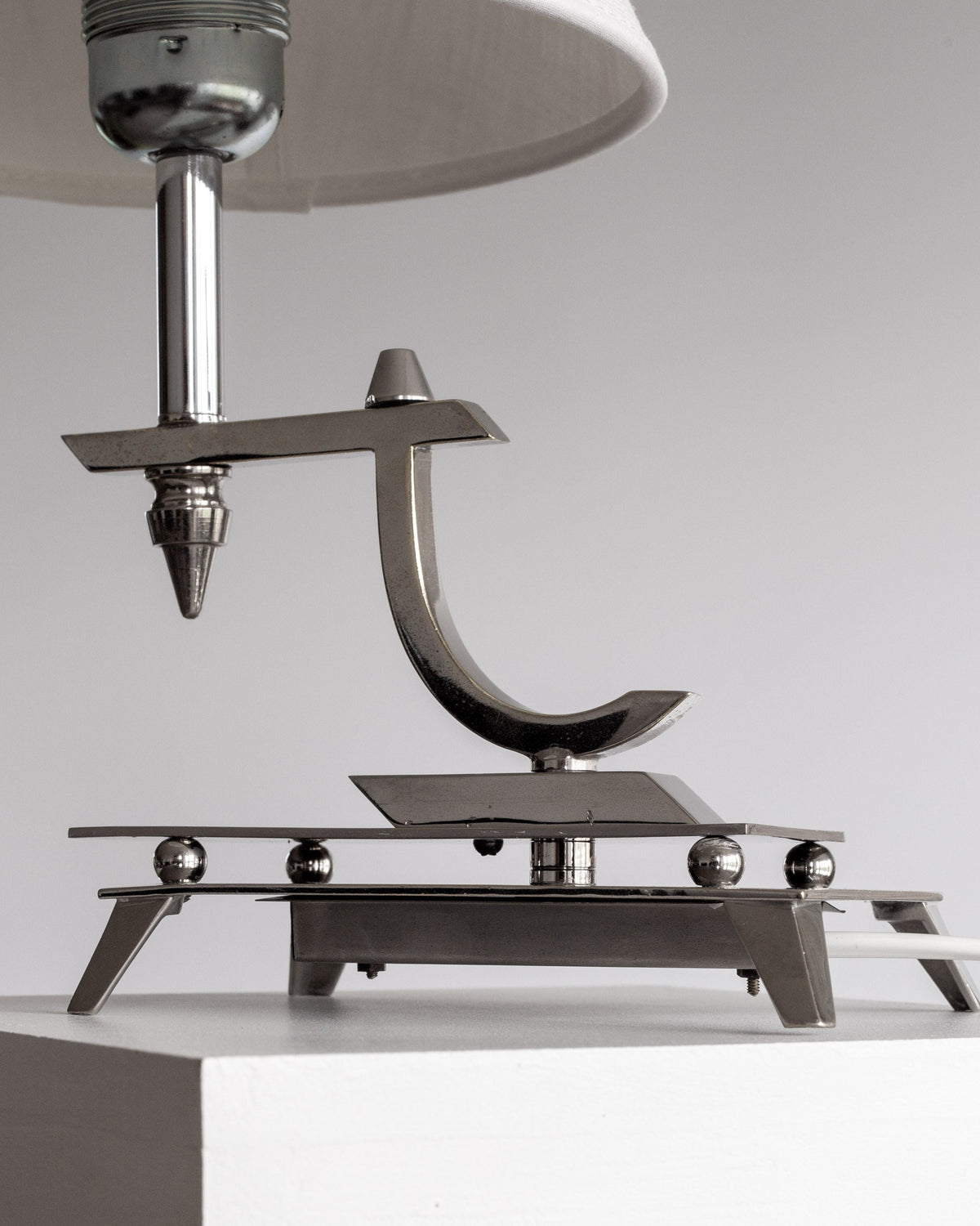 Sculptural Chrome Art Deco Table Lamp, 1930s — back view highlighting chrome base design
