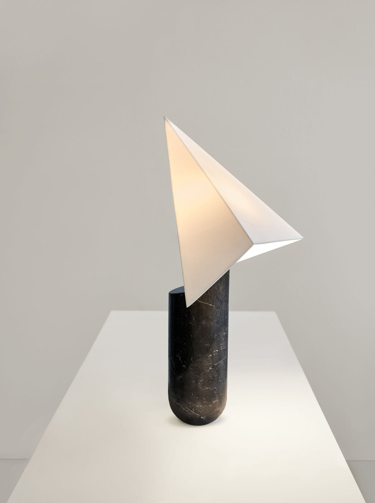 Acme Black Marble table light — close-up of angular white shade