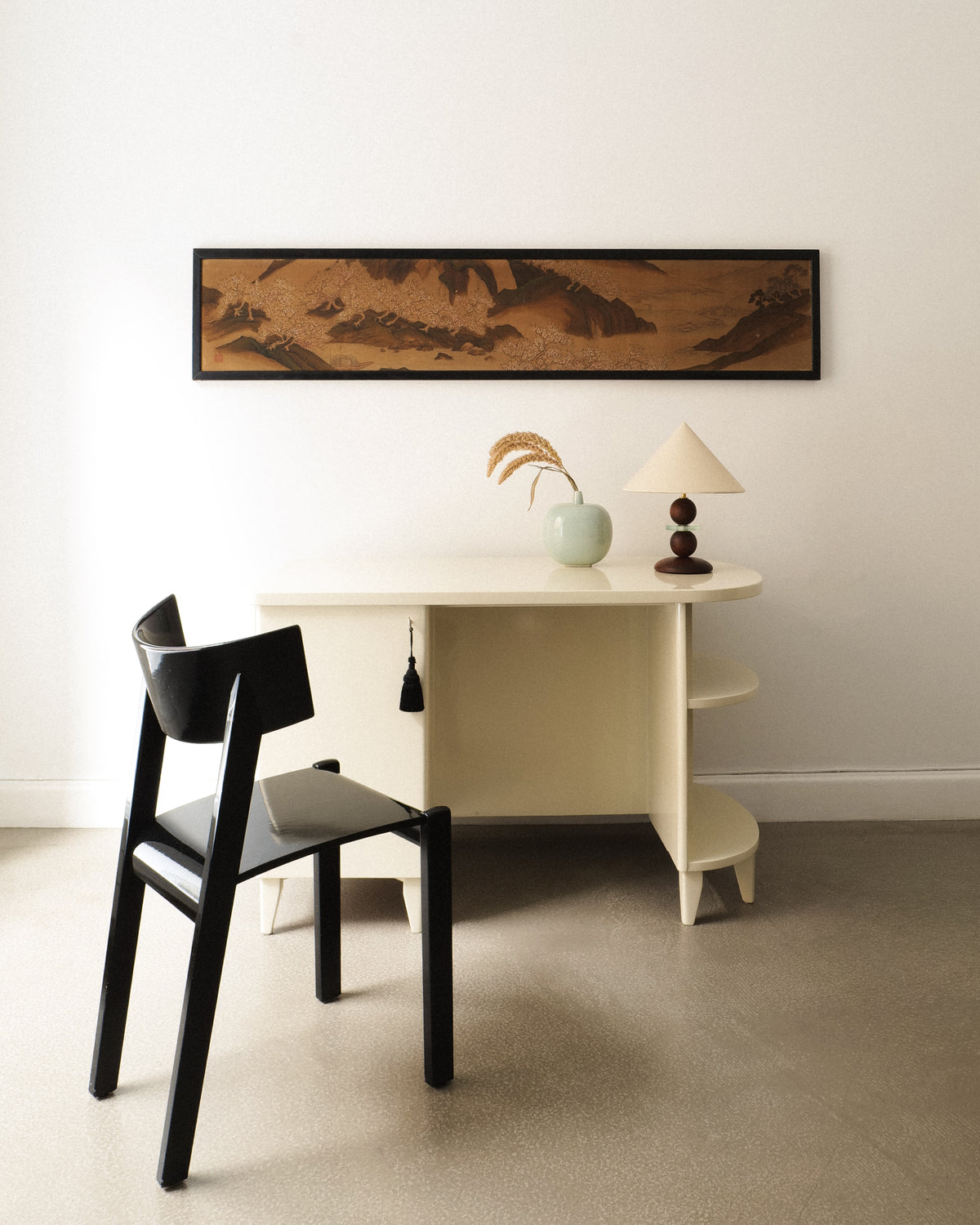 French Modernist Wood and Glass Table Lamp — lifestyle setting