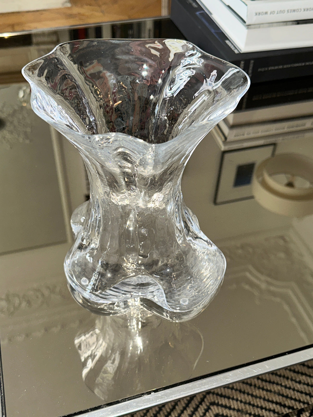Crystal tulip-shaped vase with fluted rim and curved silhouette