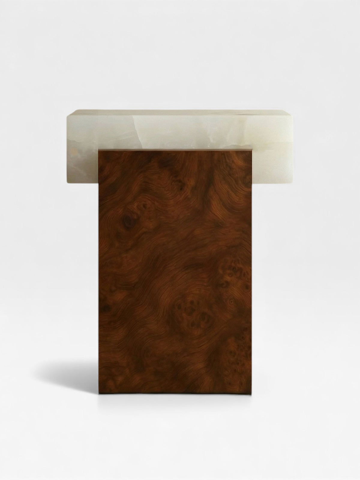 Gaia Burl Wood and White Onyx End Table — side angle