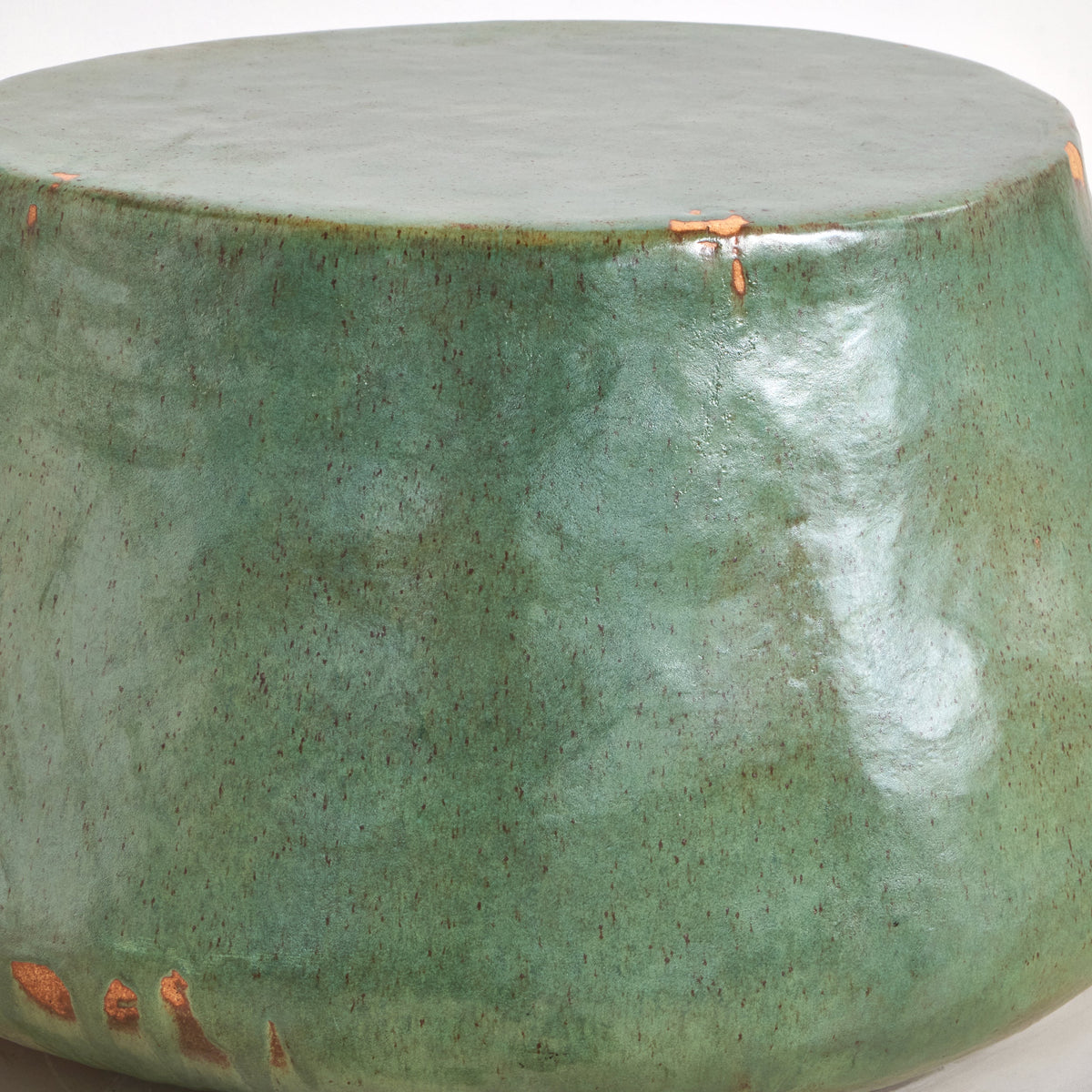 artisanal Ceramic Coffee Table in green — lifestyle setting