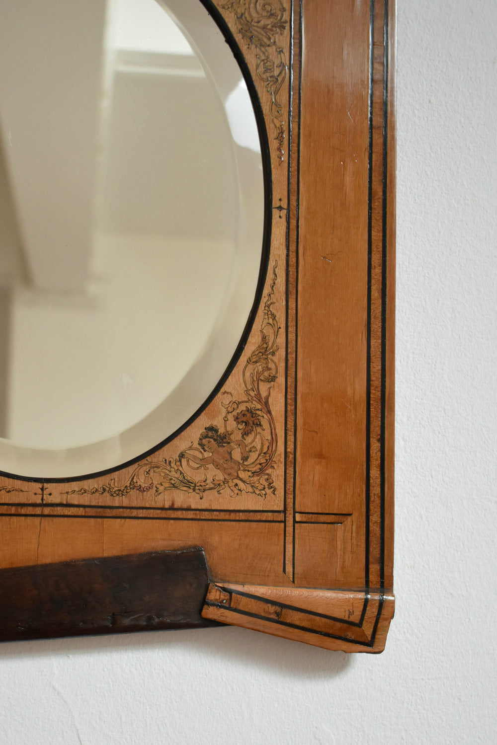 Wooden Edges Simulating Folds Mirror, XIXth c. — angled view highlighting intricate wood detailing