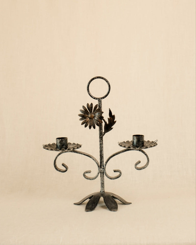Vintage Brutalist Floral Wrought Iron Candlestick, 1960s–1970s by Truffe Studio | The Oblist