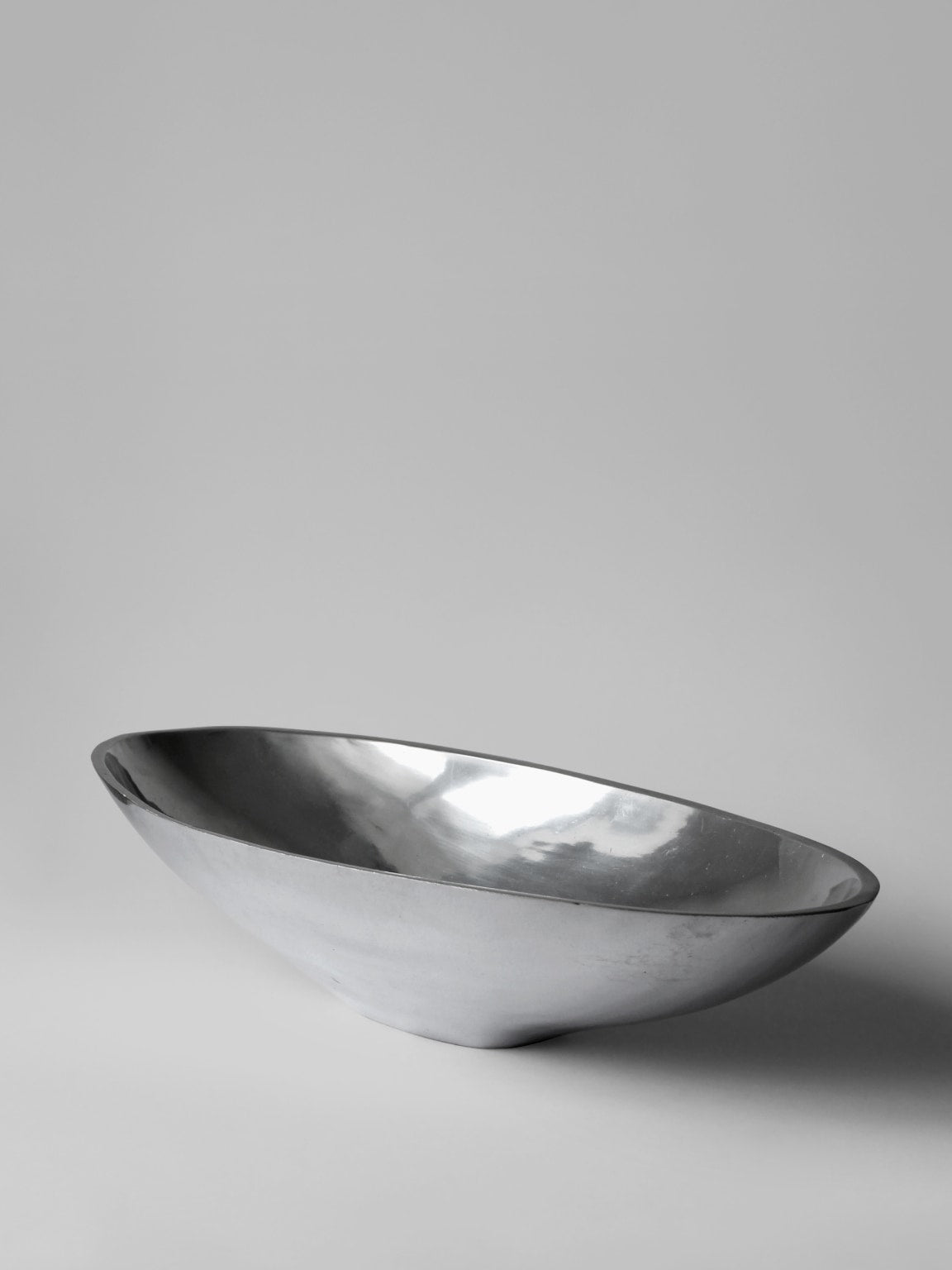 Polished aluminum bowl side profile showing curved contemporary design