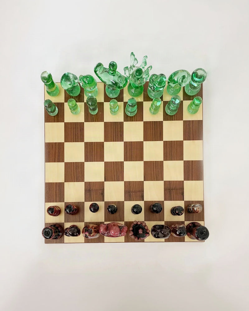 Late 20th Century Art Glass Murano Chess Set with Wood Board by virga | The Oblist