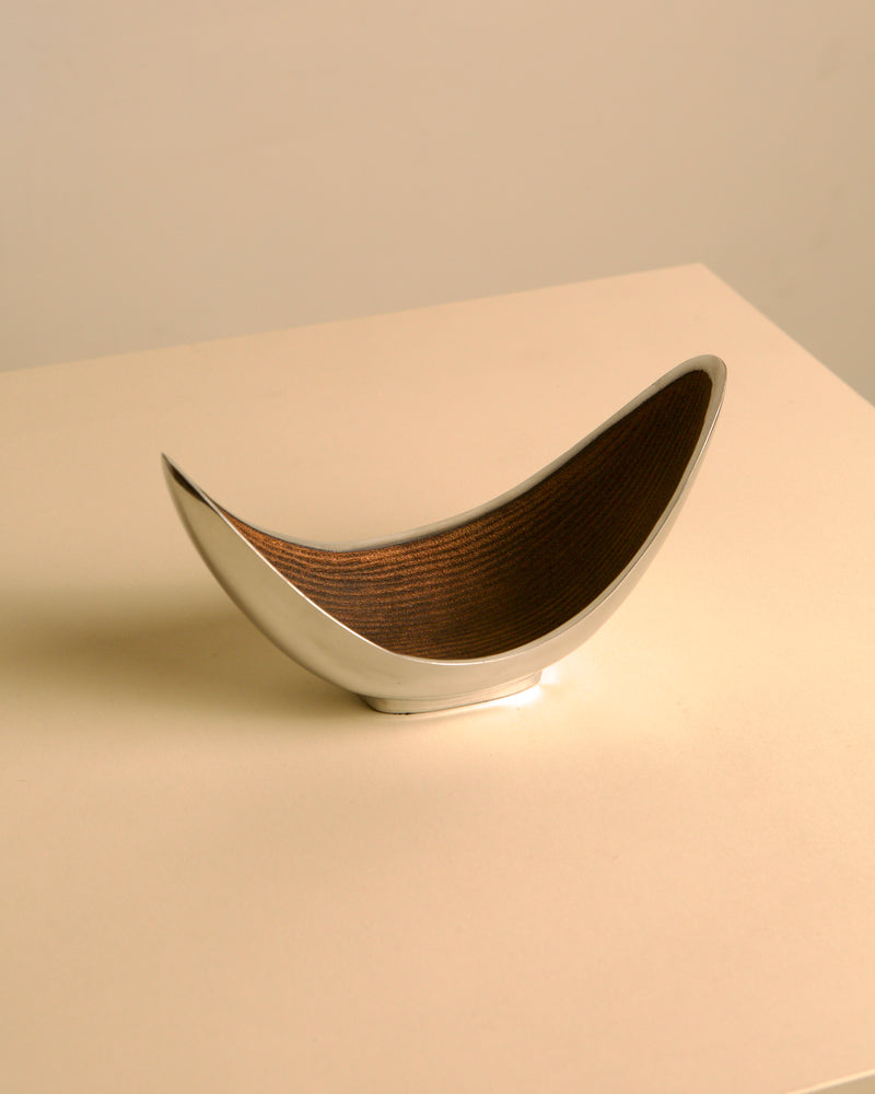 Italian brown and grey aluminium crescent catch-all by Simmi Italia, 1970s by Treaptyque | The Oblist