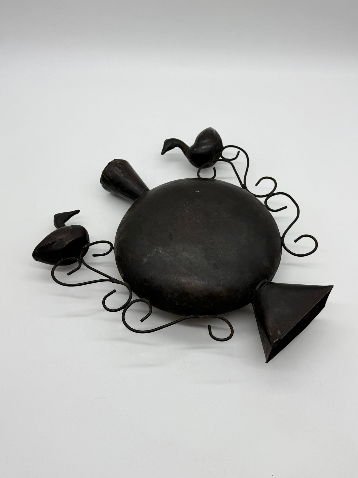 Bird-Motif Wrought Metal Vase, Handcrafted, 1960s — view 9