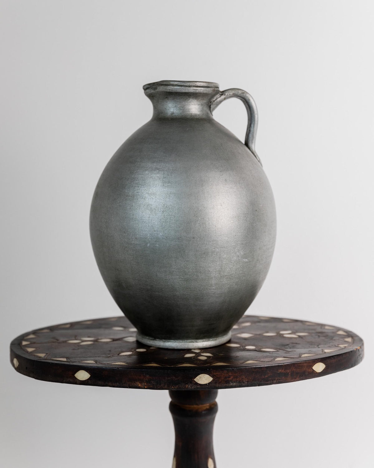 Vintage 1960s Studio Ceramic Vase with Handle, Large Rounded Form with Silver Glaze, Timeless Design, handmade Pottery, Elegant Gift Idea by Bottega Jacobs