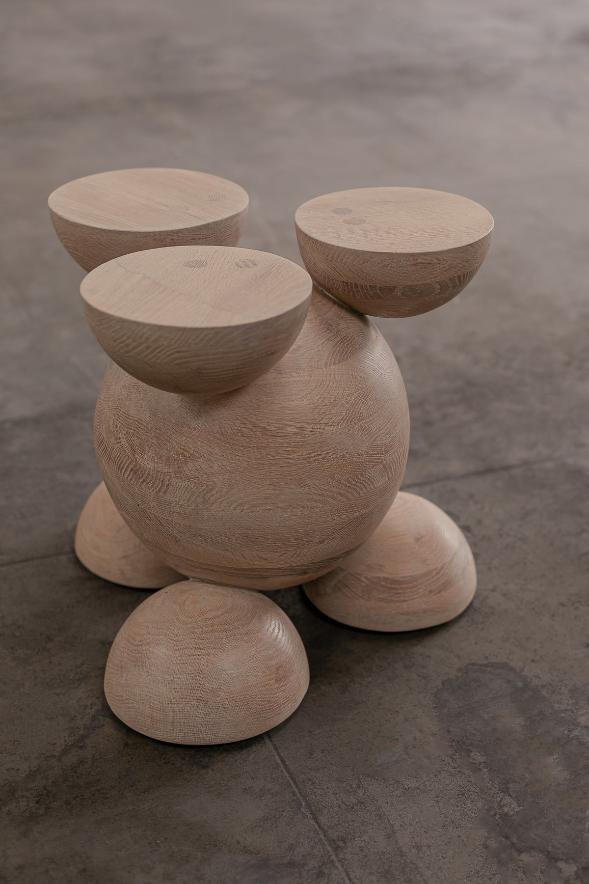 Solid Oak Sculptural Stool - BLEO III by Daniel Couttolenc, Cream Wash Finish — alternate view