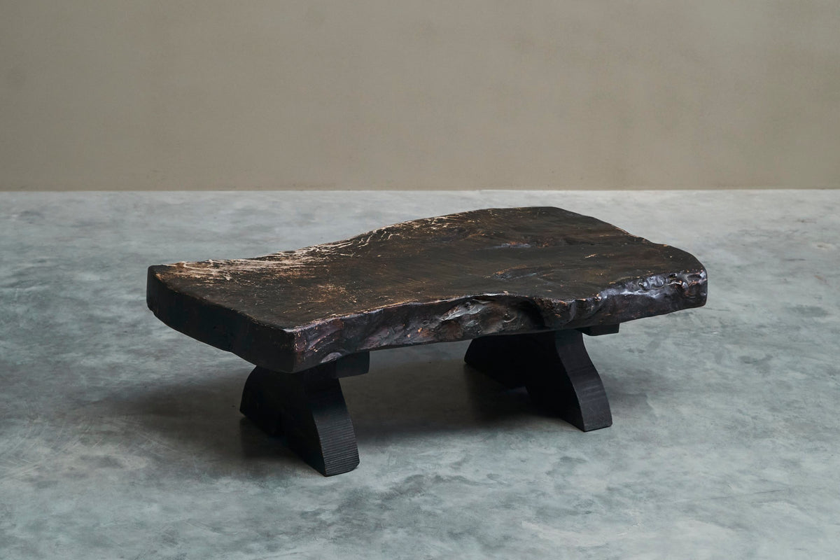 Sculptural Live Edge Coffee Table in Solid Dark Stained Wood — view 9