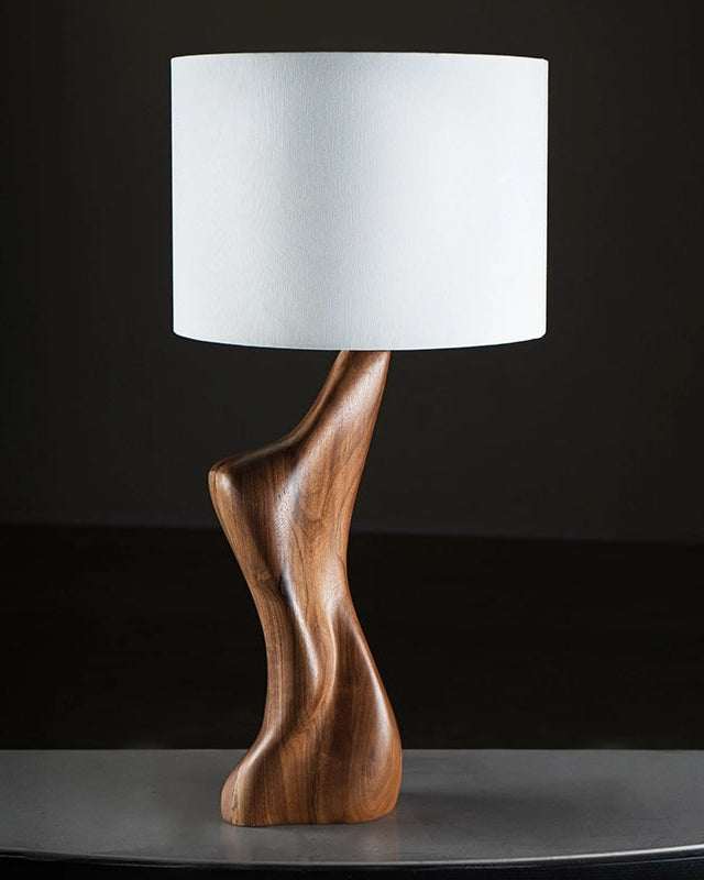 Contemporary Table Lamps in Wood - Helen Collection by Amorph | The Oblist — handcrafted wood base, white shade