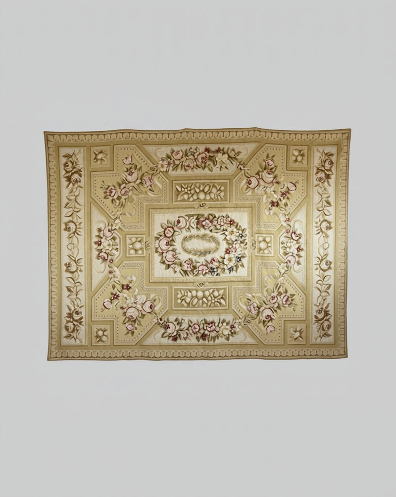 Late 19th century Aubusson tapestry rug with floral medallion