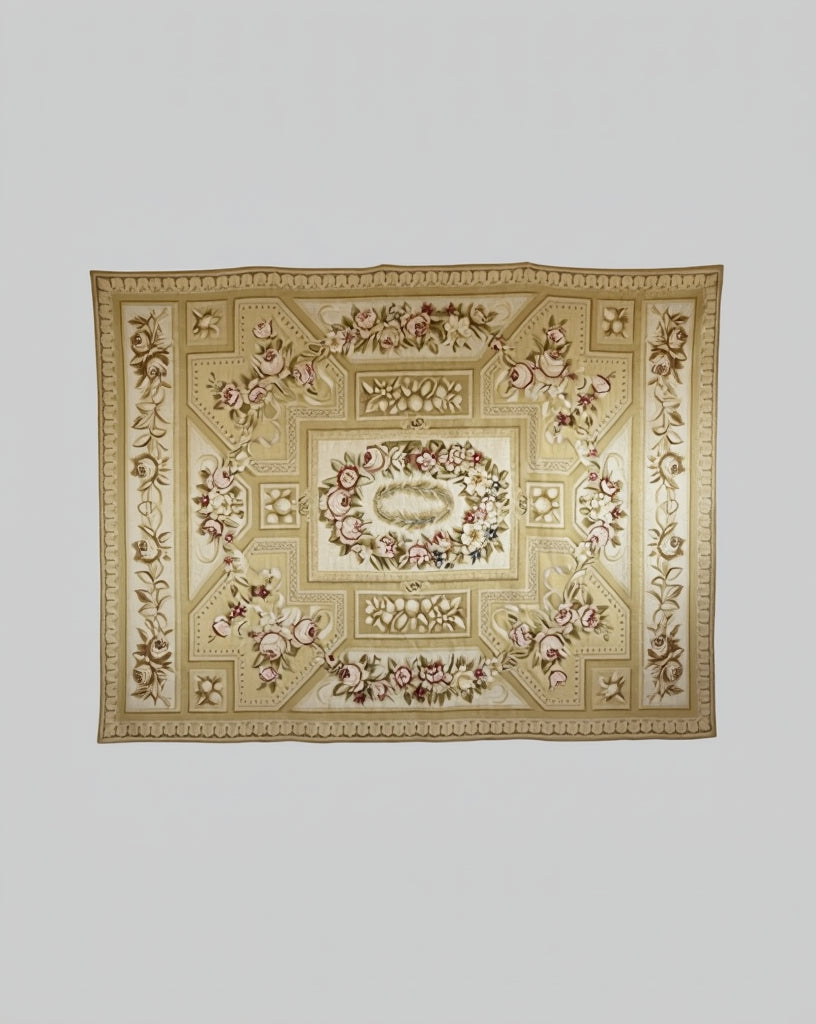 Late 19th century Aubusson tapestry rug with floral medallion