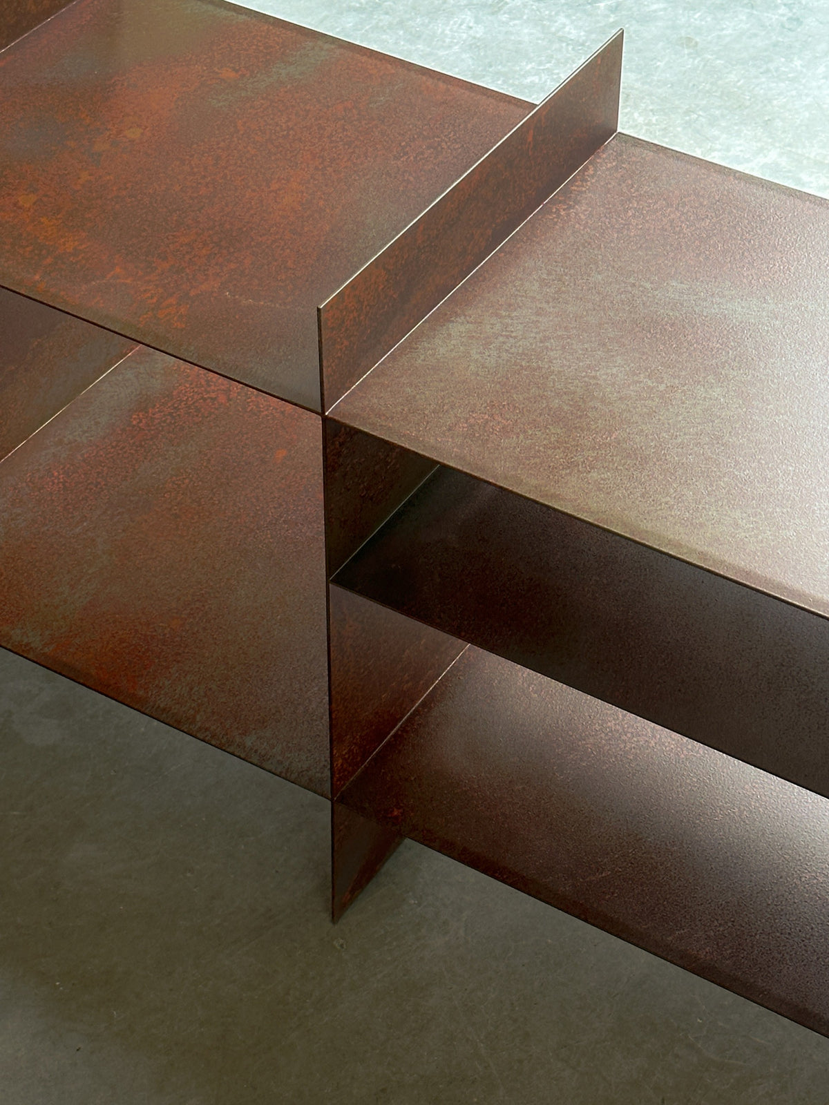 Steel Grid Shelving Unit - Rusty Finish — detail view