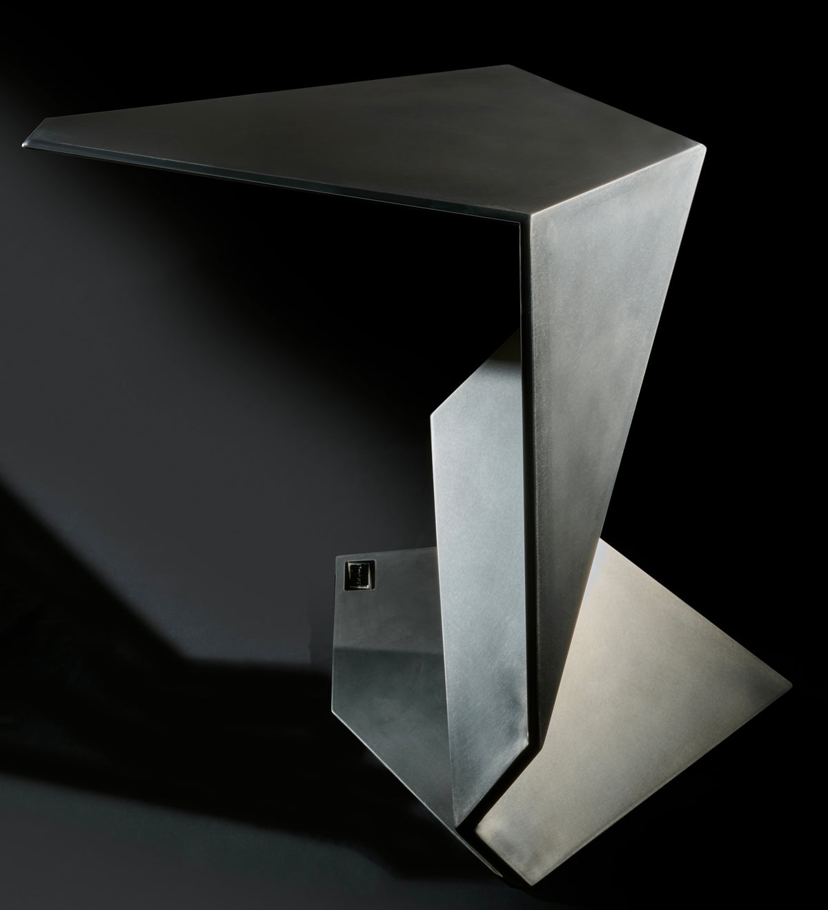 Minimalism titanium low table twisted geometric base, Orfeo Studio