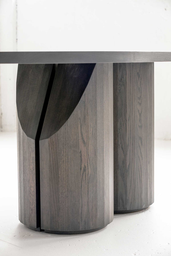 Barrow Dining Table in Solid Wood — top view of gray wood base