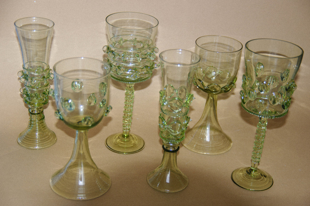 Set of six Mouthblown Wine Glasses — arranged on neutral background