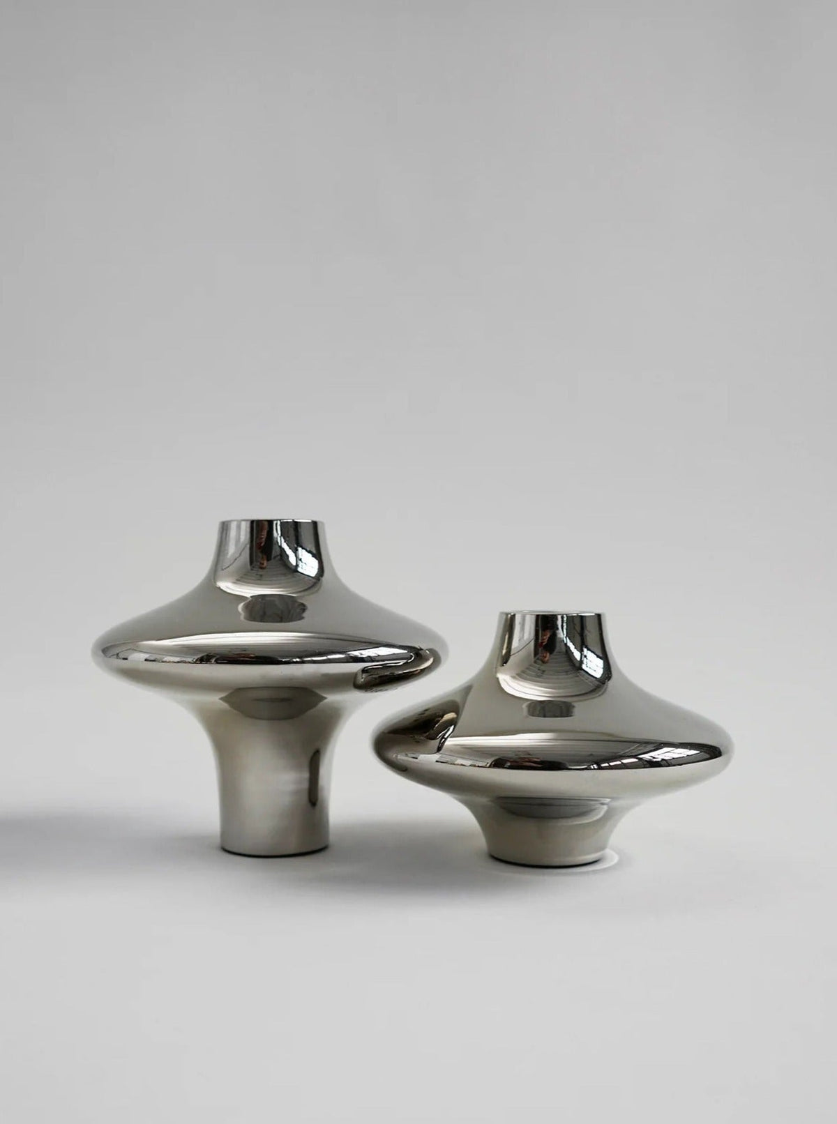 Doublet Candleholder - Small - Silver — top view highlighting reflective silver finish